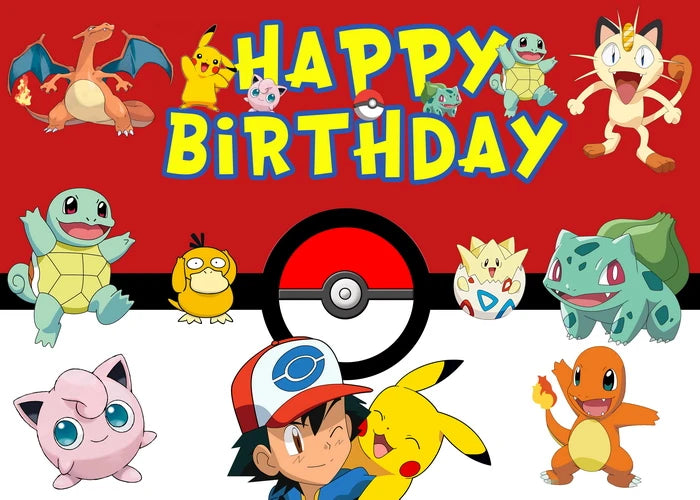 Happy Birthday Party Pokemon sfondo decorazione bambini Boy Baby Shower Pikachu Anime Photography Background Banner Vinyl Poster