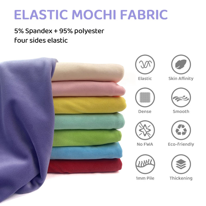 2024 piccola dimensione 50x50cm Squishy Mochi Stetch Minky tessuto 95% poliestere 5% Spandex Stretch 4 lati tessuto peluche per SewingToy fai da te