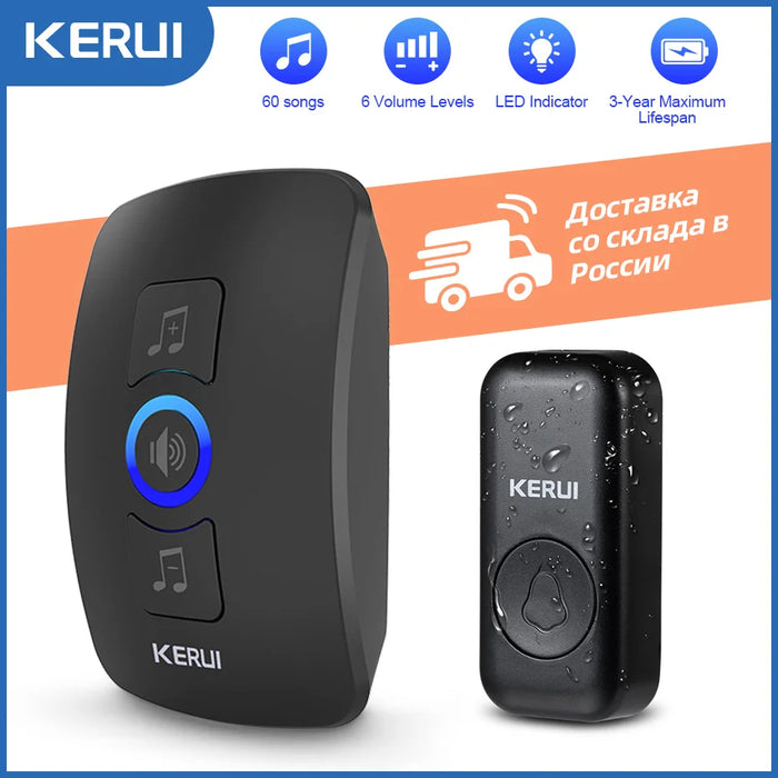 KERUI M525 Campanello senza fili esterno Impermeabile Smart Home Campanello per porta Kit LED Flash Allarme di sicurezza Melodie di benvenuto per la casa