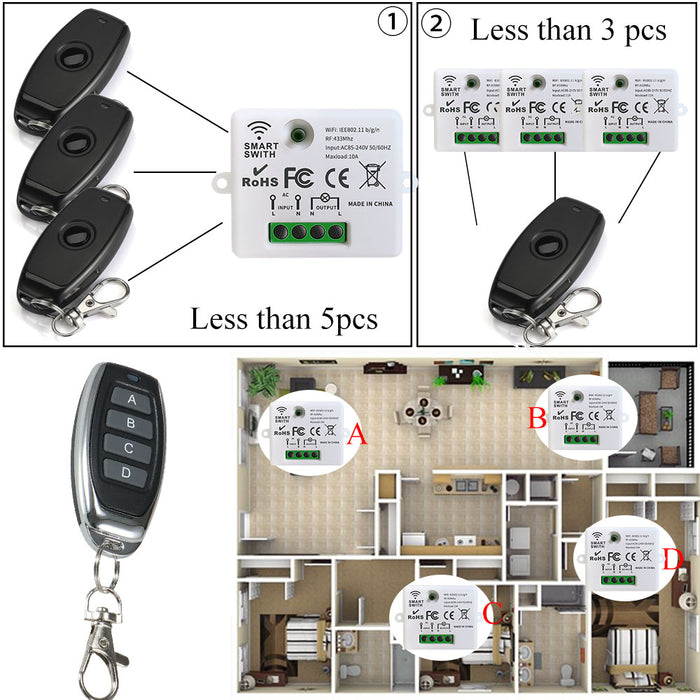 Tedeligo Tuya WiFi RF Smart Switch Light interruttore di controllo remoto 110V 220V 10A modulo interruttore di temporizzazione, controllo vocale, supporto Alexa