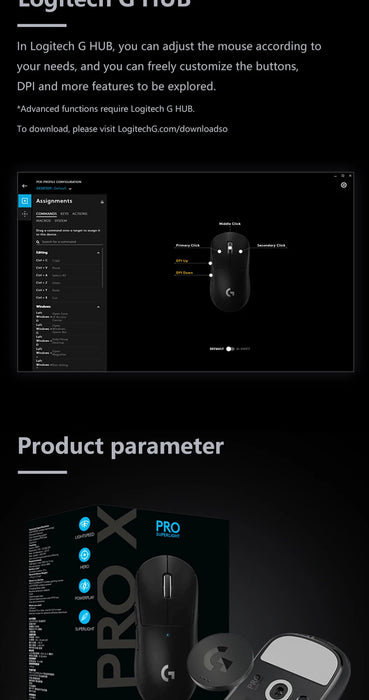 Logitech G PRO X Mouse da gioco Wireless SUPERLIGHT sensore HERO 25K ultraleggero 25600 DPI 5 pulsanti programmabili per PC/Mac