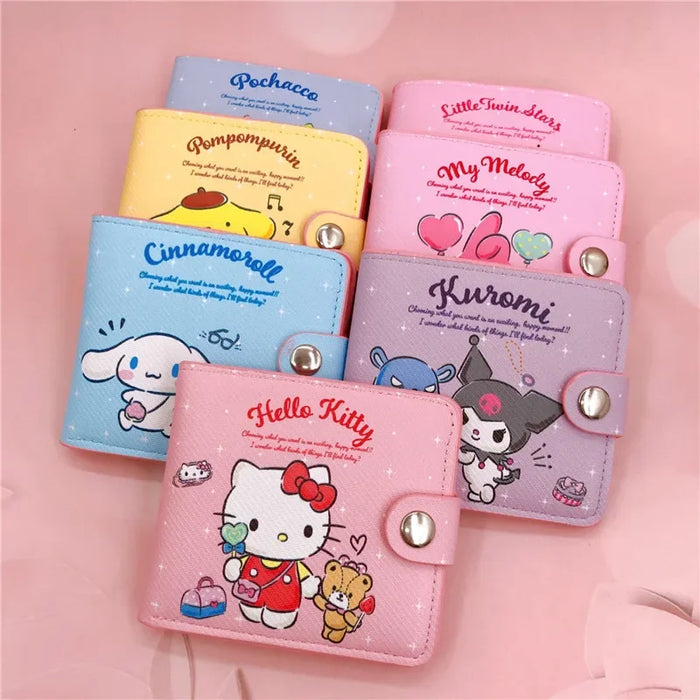 Sanrio Cartoon Figure Pu portafoglio Cute Hello Kitty Kuromi Melody Casual Money Bag portamonete portamonete portafoglio con bottoni regali