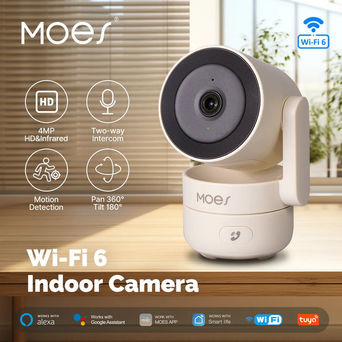 MOES Tuya wi-fi 6 Smart Indoor 4MP HD Security Pan/Tilt Camera Motion Tracking e rilevamento del suono Monitor per visione notturna a infrarossi