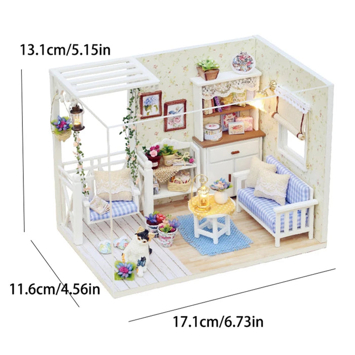 Kitten Mini casa delle bambole in legno Kit di costruzione di modelli Kit di casa giocattolo decorazione della camera da letto della stanza creativa con mobili per regalo di compleanno