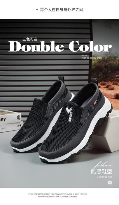 Scarpe in rete per uomo traspirante estate leggera escursionismo scarpe Casual comode mocassini maschili da guida Slip-On neri