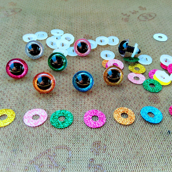 20pcs 3D plastica Glitter occhi di sicurezza per giocattoli all'uncinetto Amigurumi fai da te Mix sfuso dimensioni miste bambola giocattolo che fa 10/12/14/16/18/20/22mm