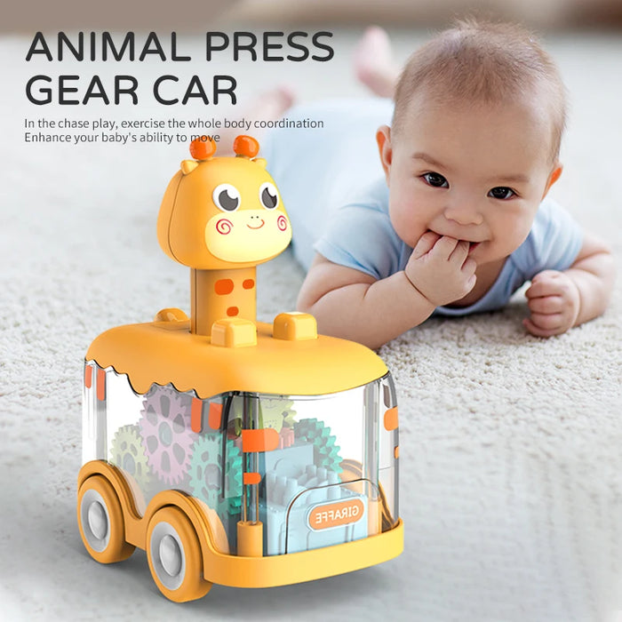 Press Gear Car auto giocattolo per bambini tirare indietro ragazzo bambini inerziale auto Puzzle animali auto