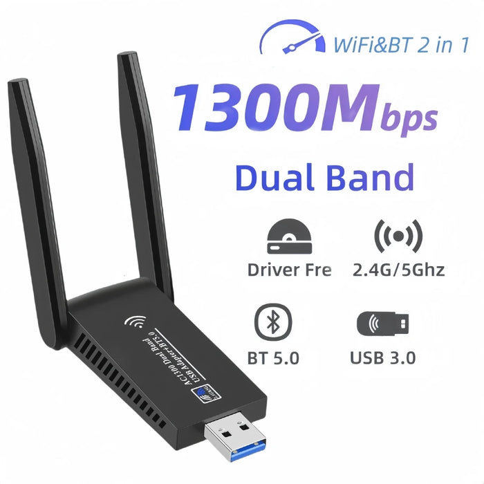 Adattatore WiFi USB 3.0 1300Mbps Bluetooth 5.0 Dual Band 2.4GHz/5GHz Wifi Usb per PC Desktop Laptop scheda di rete ricevitore Wireless