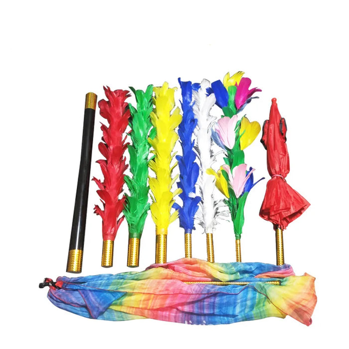 Feather Sticks Variation Magic Tricks Fether Flower to Umbrella/bouquet/Flag Magician Stage Gimmicks Illusions Mentalism Comedy