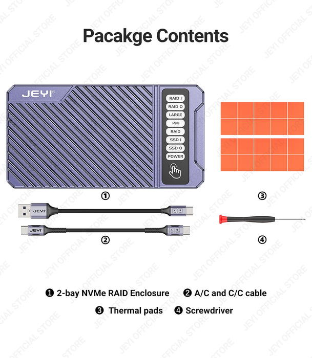 JEYI Dual Nvme Enclosure, custodia RAID Hardware a 2 alloggiamenti, custodia SSD con velocità di trasmissione da 20Gbps, supporto RAID0/ RAID1/ Large/ JBOD