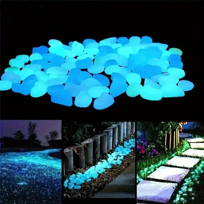 200 pezzi di melma d'oca da giardino incandescente al buio, per giardino all'aperto, grana decorativa leggera, per decorazioni per vasi da fiori, ornamento da giardino, piccole rocce illuminate ghiaia Glow Blue