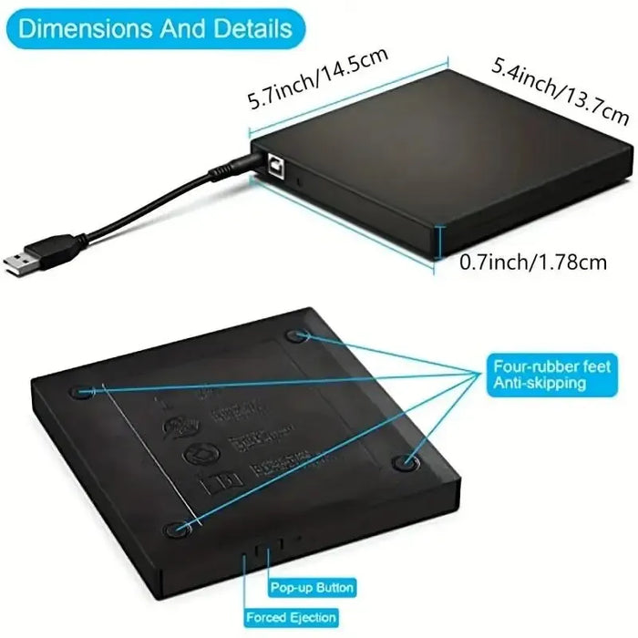 Unità CD DVD esterna, USB 2.0 Slim Protectable esterno CD-RW Drive DVD-ROM masterizzatore per laptop Desktop PCs