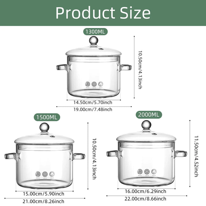 Pentola per zuppa in vetro trasparente resistente al calore riscaldamento a microonde doppia maniglia casseruola in vetro con coperchio utensili da cucina