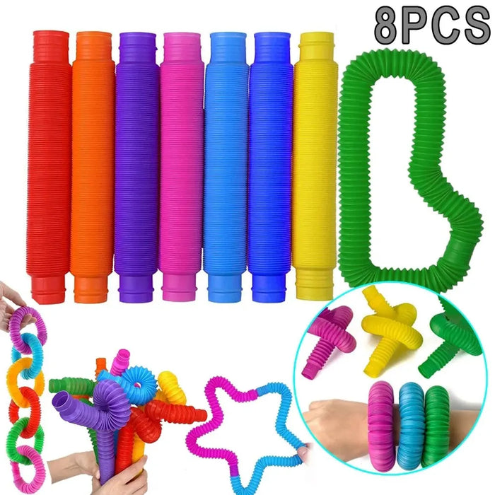 8PCS tubo telescopico colorato tubo Pop tubo di allungamento tubo corrugato bambini giocattolo antistress per adulti giocattoli pieghevoli educativi