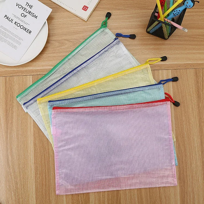 5PCS cartella di immagazzinaggio di cancelleria File Mesh Zipper Pouch A4 A5 A6 B5 2PCS A3 B4 borsa per documenti cartella per File con cerniera forniture per ufficio scolastico