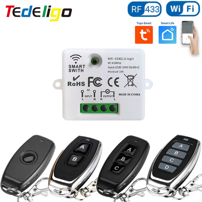 Tedeligo Tuya WiFi RF Smart Switch Light interruttore di controllo remoto 110V 220V 10A modulo interruttore di temporizzazione, controllo vocale, supporto Alexa