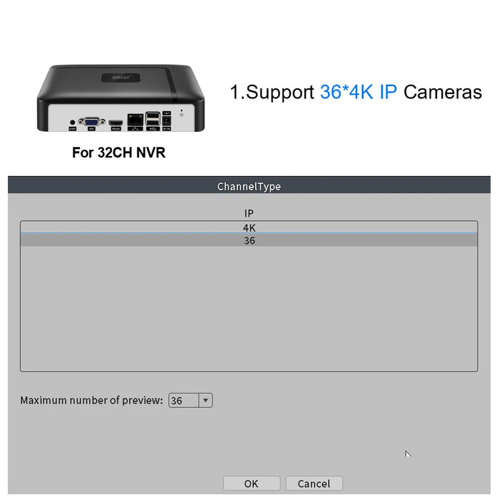 Smar H.265 Max 4K Uscita CCTV NVR Face Detection 9CH 10CH /16CH 32CH 4K Videoregistratore di sicurezza Rilevamento movimento P2P Onvif XMEYE