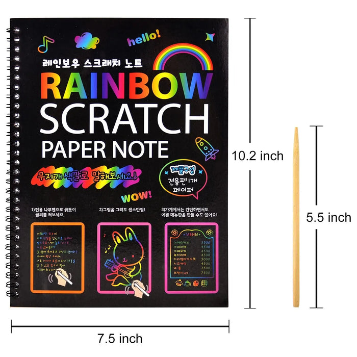 2 Pack Rainbow Scratch Paper libro d'arte per bambini nero fai da te Rainbow Art Paper Card Neon Scratch Book con bastoncino di legno