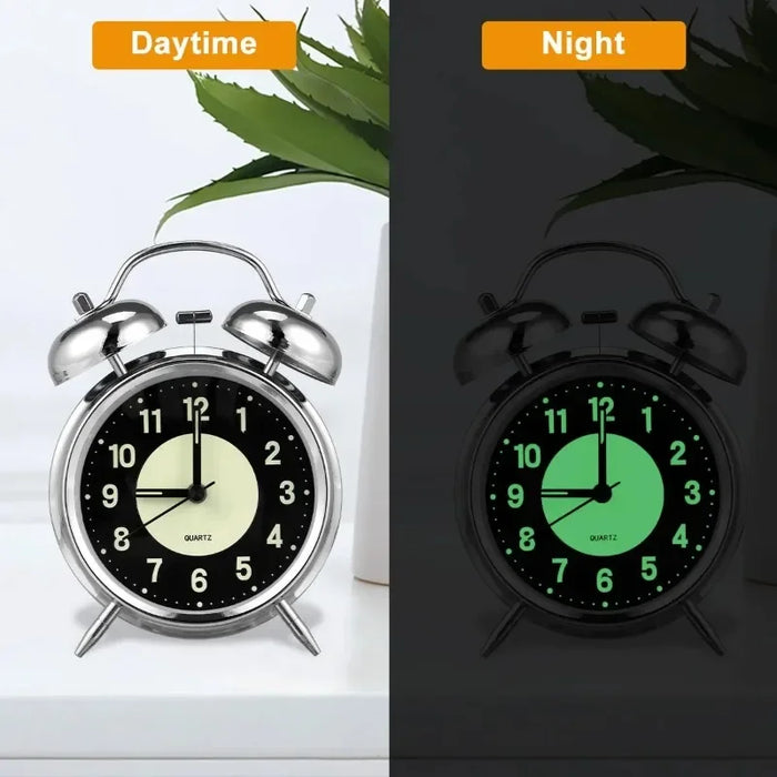 Sveglia Super forte sveglia a doppia campana in metallo con luce notturna orologio da comodino retrò orologi da tavolo silenziosi per la casa bedro