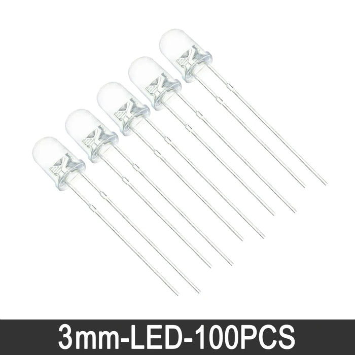 100 Pz/lotto 3mm 5mm F3 F5 LED Rotondo Ultra Luminoso Bianco Verde Giallo Blu Bianco Rosso Diodo Emettitore di Luce Per Il Kit Fai Da Te