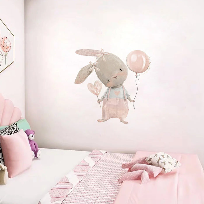 1 pz cartone animato carino palloncino testa storta coniglio adesivi murali per la decorazione della camera dei bambini camera dei bambini decalcomanie da parete camera da letto decorativa