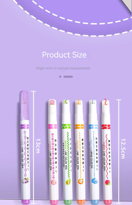 6 pz/set Flower Line Shape Highlighter Pen Roller Tip Curve Liner Marker Kawaii cancelleria coreana forniture per ufficio scuola regali