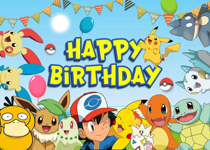 Happy Birthday Party Pokemon sfondo decorazione bambini Boy Baby Shower Pikachu Anime Photography Background Banner Vinyl Poster