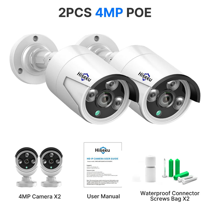 Hiseeu H.265 POE IP 4MP 5MP CCTV telecamera di sicurezza di sorveglianza IP per registrazione Audio sistema POE NVR visione notturna esterna impermeabile