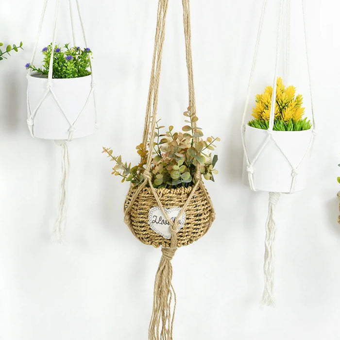 Cesto appeso per piante da giardinaggio appendiabiti in corda di cotone vaso da fiori Macrame tasca per vasi fatta a mano decorazione del cortile del giardino della parete di casa