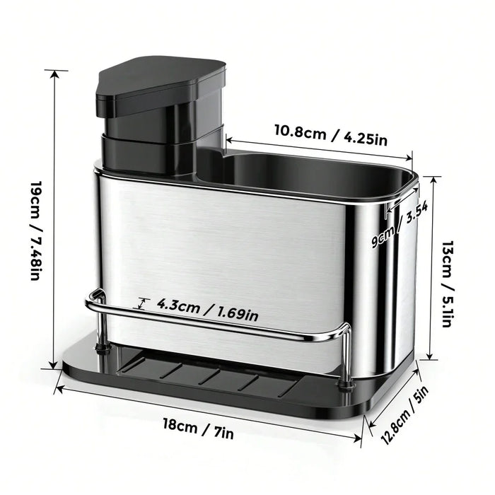 Dispenser di sapone da tavola in acciaio inossidabile da cucina 3 in 1, portaspugna, scolapiatti per lavello, adatto per lavelli da cucina