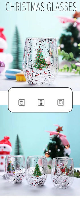 Tazza di vetro a doppia parete di natale tazza d'acqua resistente al calore albero di natale modello pupazzo di neve succo tè latte tazza da caffè regalo di natale