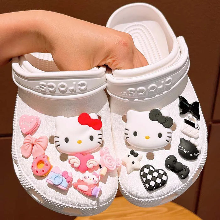 6-8Pcs Hello Kitty Kuromi Cinnamoroll Set di ciondoli per scarpe LED Sanrio decorazioni per scarpe fai da te accessori per diapositive sandali zoccoli regalo