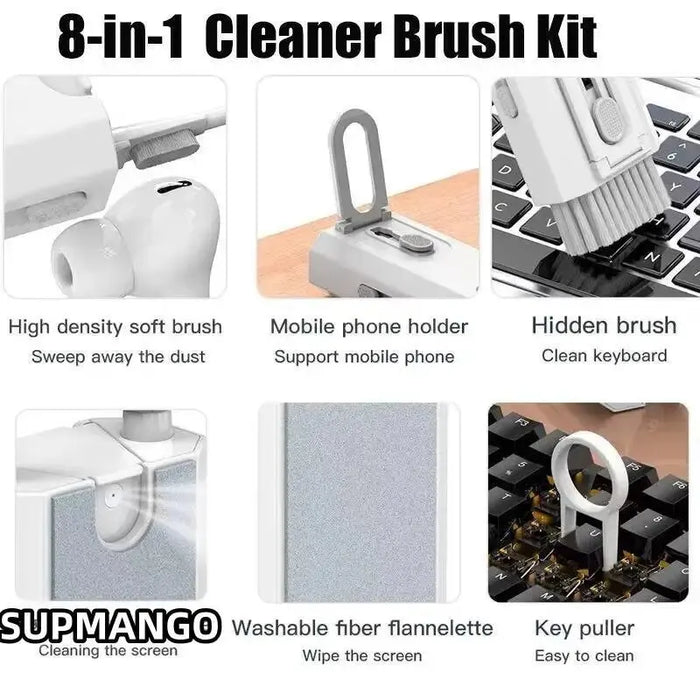 Kit di pulizia 8 IN 1 detergente per tastiera per AirPods strumenti per la pulizia di iPhone Set di estrattori per Keycap spazzola per schermo penna per la pulizia degli auricolari