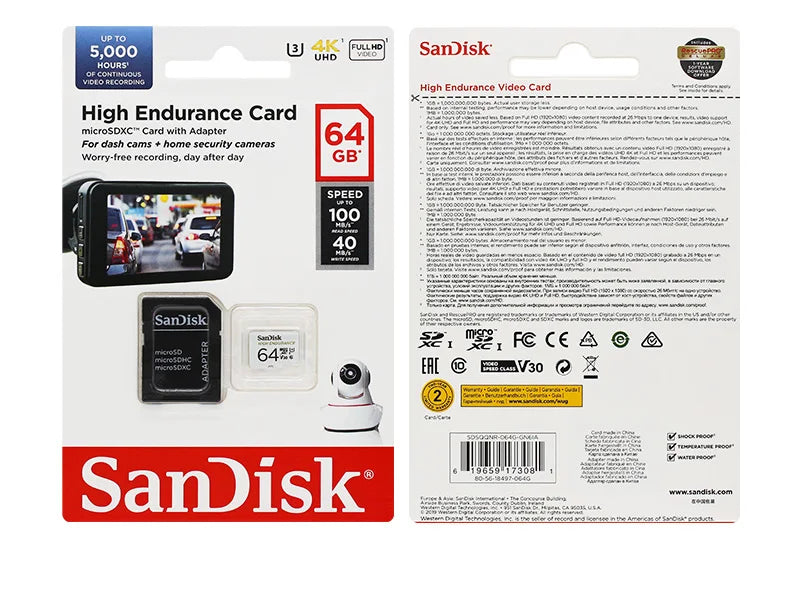 SanDisk scheda microSD ad alta resistenza V30 U3 C10 scheda di memoria professionale per dash cam o monitoraggio domestico 32GB 64GB 128GB 256GB