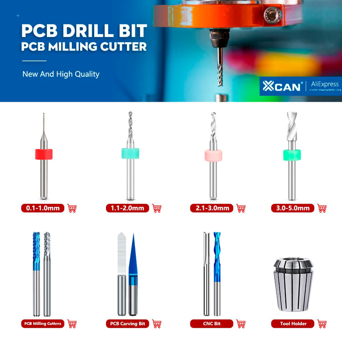 Carburo d'acciaio del tungsteno del Mini trapano del pwb di XCAN 10 pz/set 0.3mm-1.2mm per la macchina del tagliente di CNC del circuito di stampa