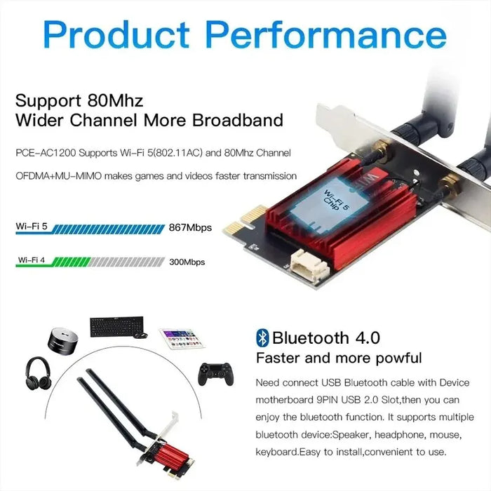 Scheda di rete adattatore Wireless WiFi 5 pci-e AC1200 Dual Band 2.4G/5GHz 802.11AC per Laptop Desktop Bluetooth 4.0 Windows 10