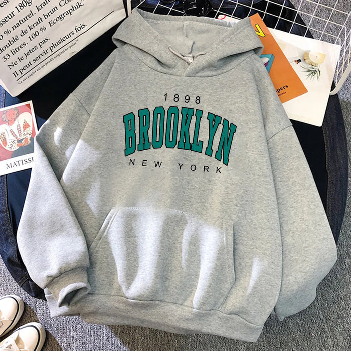 1898 Brooklyn New York stampato felpe con cappuccio da donna moda felpa con cappuccio creatività Pullover abbigliamento Street felpe larghe da donna