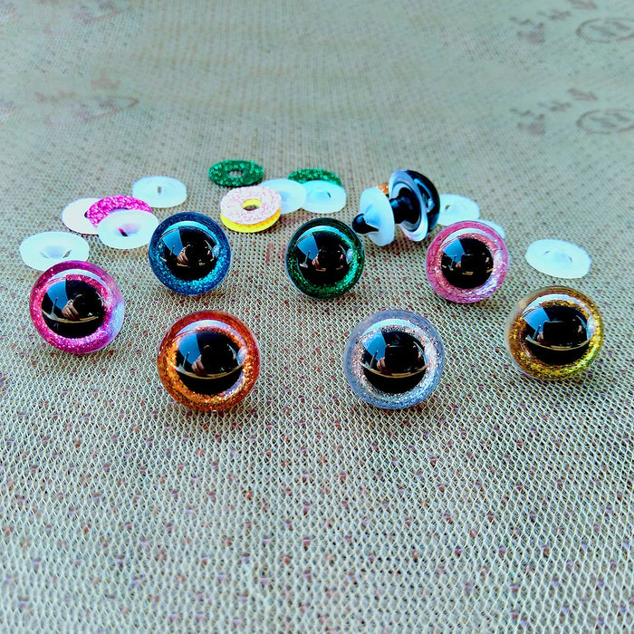 20pcs 3D plastica Glitter occhi di sicurezza per giocattoli all'uncinetto Amigurumi fai da te Mix sfuso dimensioni miste bambola giocattolo che fa 10/12/14/16/18/20/22mm