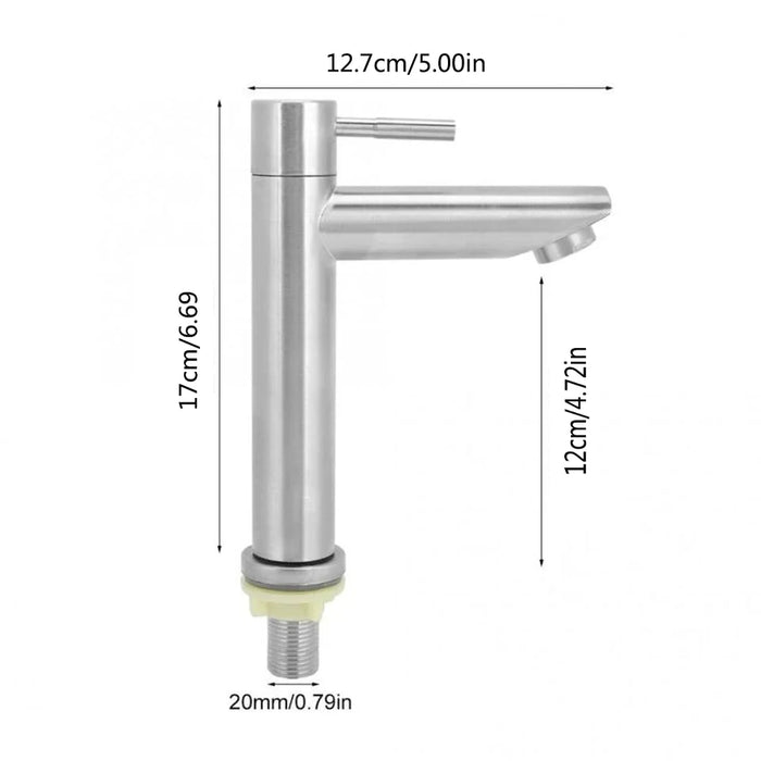 Un rubinetto per lavabo in acciaio inossidabile. Acqua fredda singola, camera d'aria pubblica da 1/2 pollici. Bagno. Balcone (senza tubo di ingresso)