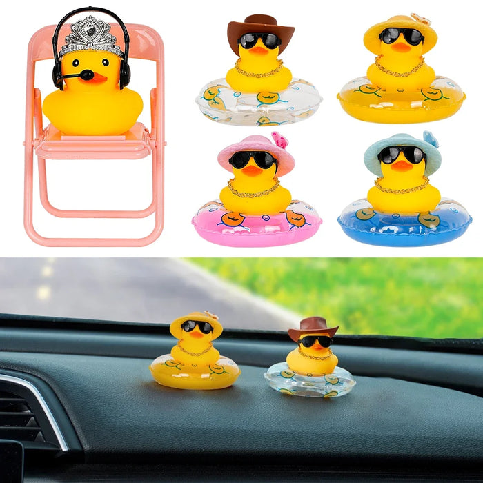 Car Duck Car Rubber Dashboard Decorations Ornament anatra gialla con Mini Swim Ring Sun Cowboy Hat collana per Auto Office