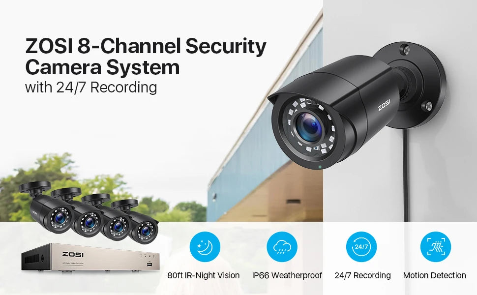 ZOSI 8CH 1080P CCTV Sistema esterno 5MP Lite Video DVR con 2/4/6/8 pezzi 2MP Wired Security Cam Sistema di videosorveglianza giorno/notte