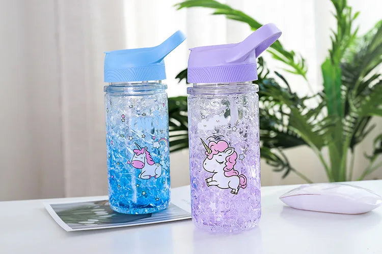 Elegante doppia paglia unicorno tazza di ghiaccio estate bevanda fredda succo caffè tazza d'acqua tazze di plastica portatili della ragazza del ragazzo regalo novità