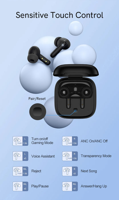 QCY T13 ANC auricolare Bluetooth 5.3 cancellazione attiva del rumore-28dB cuffie Wireless auricolari a ricarica rapida 0.068 'bassa latenza