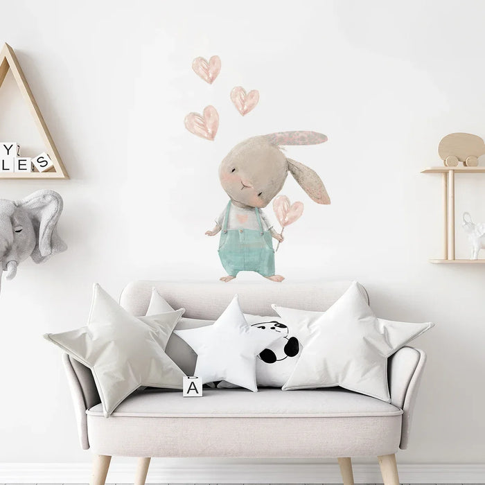 1 pz cartone animato carino palloncino testa storta coniglio adesivi murali per la decorazione della camera dei bambini camera dei bambini decalcomanie da parete camera da letto decorativa