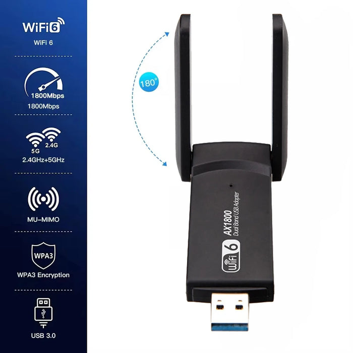 WiFi 6 AX1800 adattatore USB 3.0 Dual Band 2.4G/5Ghz ricevitore USB Dongle Antenna per scheda di rete Wireless per PC Laptop Win 10 11