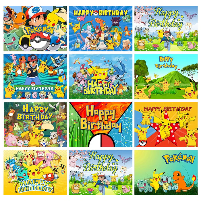 Happy Birthday Party Pokemon sfondo decorazione bambini Boy Baby Shower Pikachu Anime Photography Background Banner Vinyl Poster