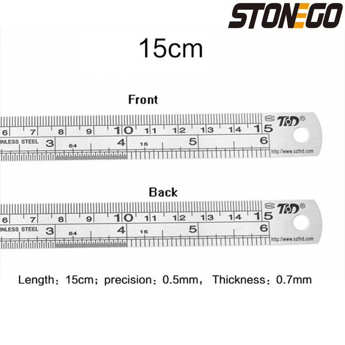 Righello in acciaio inossidabile STONEGO, righelli in metallo da 6, 8, 12, 16, 20 pollici, con scala a doppia faccia della linea di laurea ad alta precisione