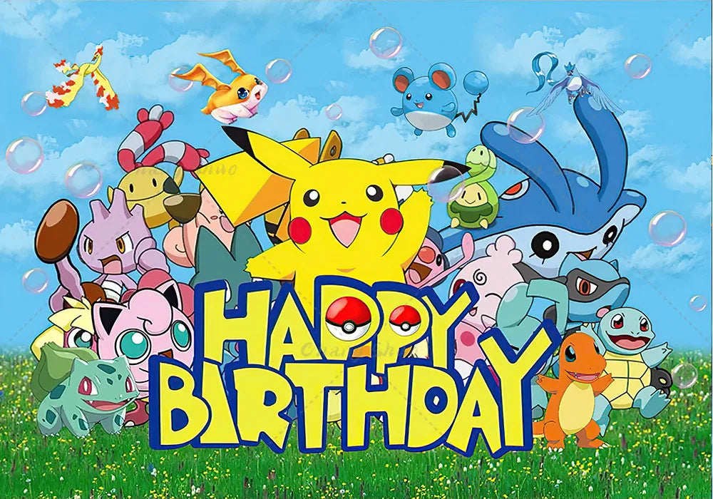 Pokemon Pikachu sfondo decorazione animazione fotografia sfondo Banner Poster festa di buon compleanno bambini ragazzo Baby Shower