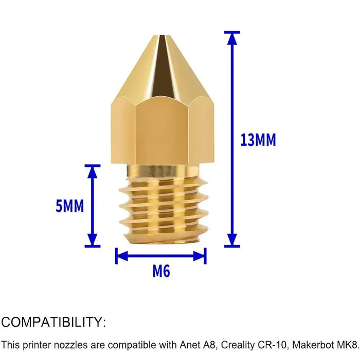 10/20 pz MK8 ugello in ottone 0.2MM 0.3MM 0.4MM 0.5MM 0.6MM ugelli testa estrusore per 1.75MM CR10 CR10S Ender-3 parti della stampante 3D