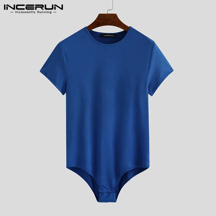 INCERUN 2024 uomo body tinta unita pigiama Sexy manica corta o-collo pagliaccetti intimo estate Fitness accogliente uomo tute S-5XL